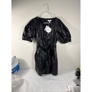 NWT Lost + wander women's black onyx faux leather mini dress